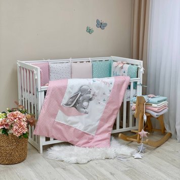 Комплект постільної білизни для новонародженого Akvarel Зайка з метеликами (коса), колір пудра 02125238 фото