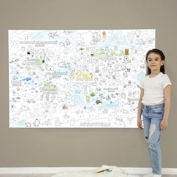 Дитяча велика МЕГА розмальовка 150х100 «Мапа світу» РК008 фото